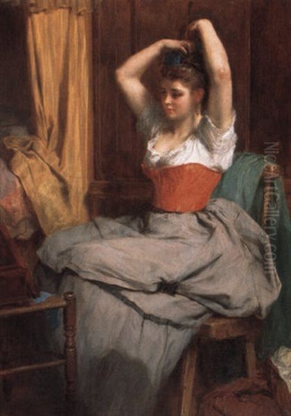 Morning Girl Doing Her Hair Oil Painting by Thomas Faed