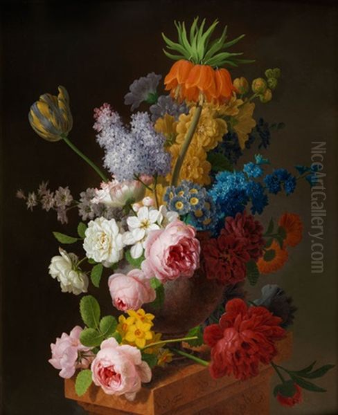 Stillleben Mit Rosen, Flieder, Tulpen, Konigskerze Und Anderen Sommerblumen Oil Painting by Pieter Faes