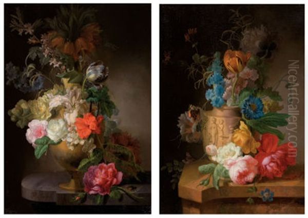 Floral Still Life (+ Another; Pair) Oil Painting by Pieter Faes