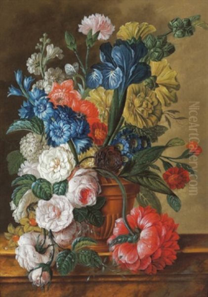 Ein Stillleben Mit Blumen (+ Ein Stillleben Mit Fruchten; Pair) Oil Painting by Pieter Faes