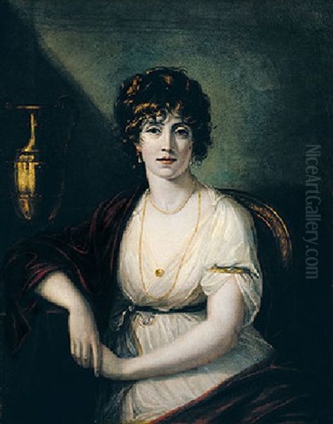 Portrait Of A Lady Wearing A White Dress With Red Robes Oil Painting by Robert Fagan