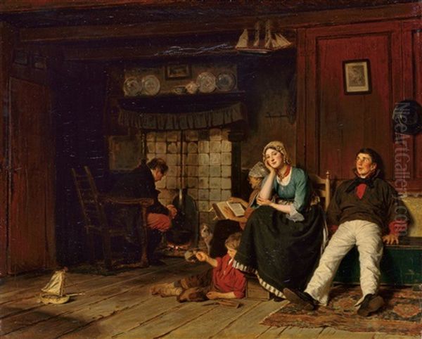 Familienidylle Am Kamin Oil Painting by Ferdinand Fagerlin