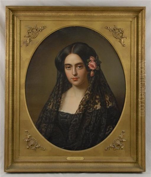 Portrait Of A Lady Wearing A Mantilla Oil Painting by Joseph (Guiseppe) Fagnani