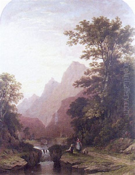 Figures In A River Valley Oil Painting by James Fahey