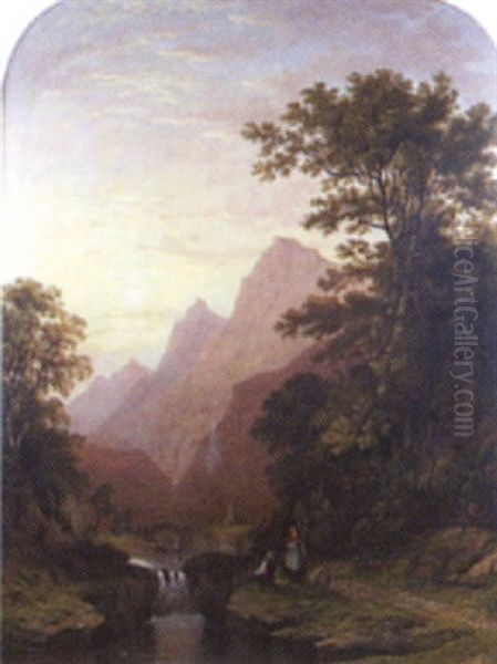 Figures In A River Valley Oil Painting by James Fahey