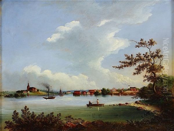 Sjolandskap Oil Painting by Carl Johan Fahlcrantz