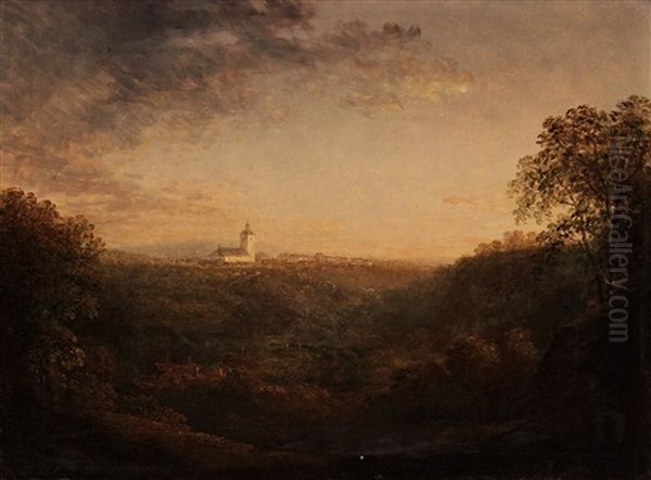 Landscape With Church Oil Painting by Carl Johan Fahlcrantz