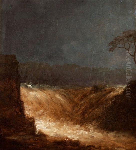 Vattenfall Oil Painting by Carl Johan Fahlcrantz