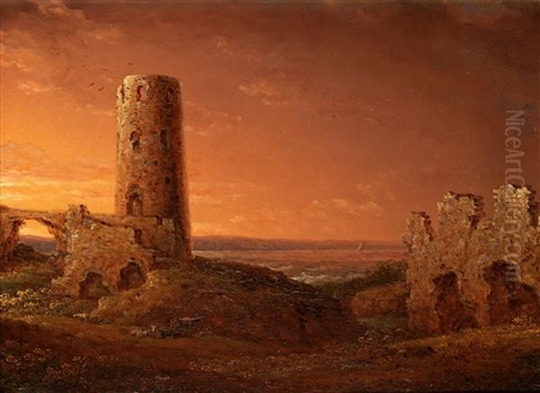 Stegeborgs Ruiner Oil Painting by Carl Johan Fahlcrantz