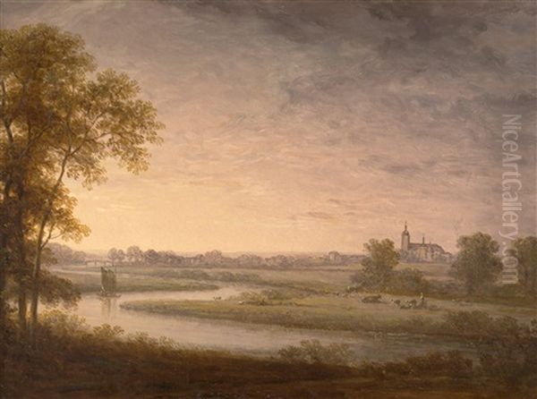 Vidstrackt Landskap Med Vasteras I Fonden Oil Painting by Carl Johan Fahlcrantz