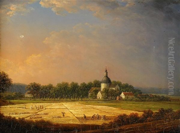 Skordetid Vid Solna Kyrka Oil Painting by Carl Johan Fahlcrantz