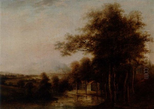 Parklandskap Med Herrgardsbyggnad Oil Painting by Carl Johan Fahlcrantz