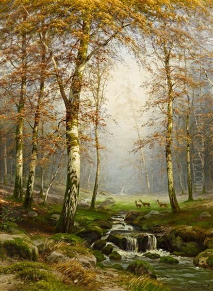 Birken Am Wildbach Oil Painting by Carl Ludwig Fahrbach