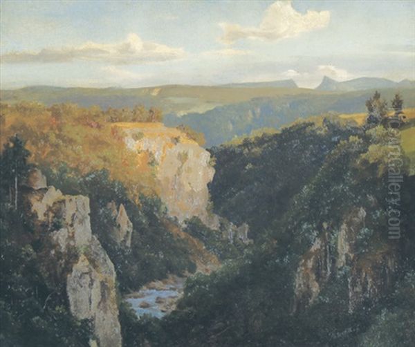 Tiefe Schlucht Mit Fluslauf Oil Painting by Carl Ludwig Fahrbach