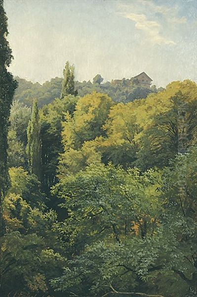 Blick Auf Die 'molkenkur' (heidelberg) Oil Painting by Carl Ludwig Fahrbach