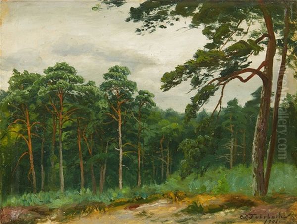 A Wooded Landscape Oil Painting by Carl Ludwig Fahrbach