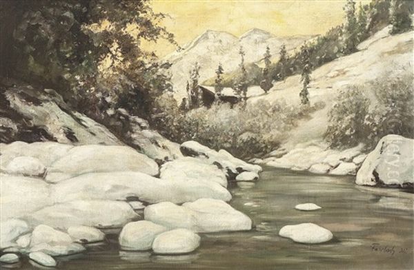 Verschneite Winterlandschaft by Carl Ludwig Fahrbach