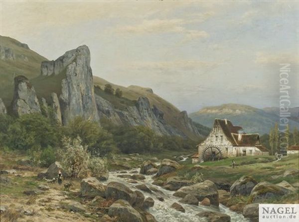 Muhle An Der Bergstrase Oil Painting by Carl Ludwig Fahrbach