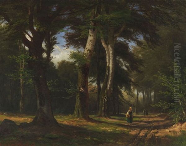 Waldweg Mit Personen Oil Painting by Carl Ludwig Fahrbach