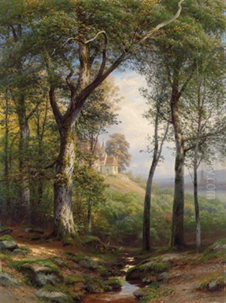 Die Lorettokapelle Bei Freiburg/breisgau Oil Painting by Carl Ludwig Fahrbach