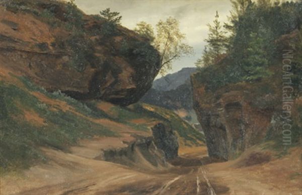 Weg Zwischen Felsen Ins Tal Oil Painting by Carl Ludwig Fahrbach