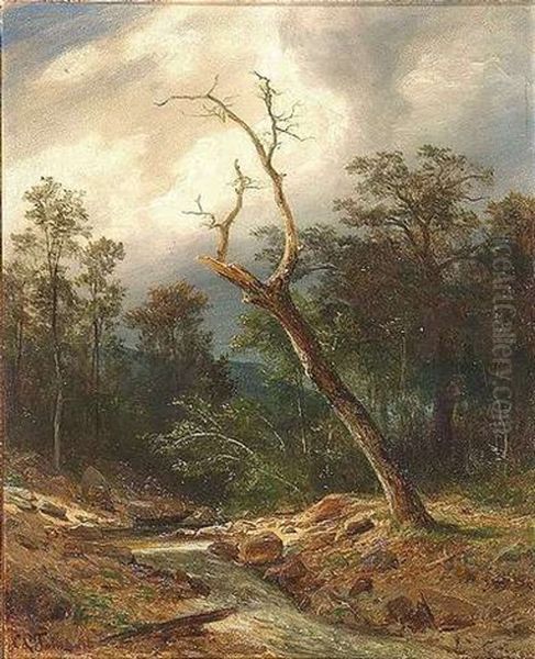 Steingesaumter Bachlauf Im Herbstlichen Wald Oil Painting by Carl Ludwig Fahrbach