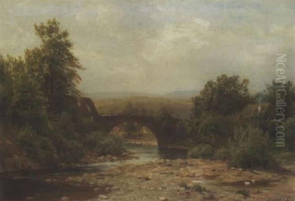 Flusslandschaft Mit Steinbrucke Oil Painting by Carl Ludwig Fahrbach