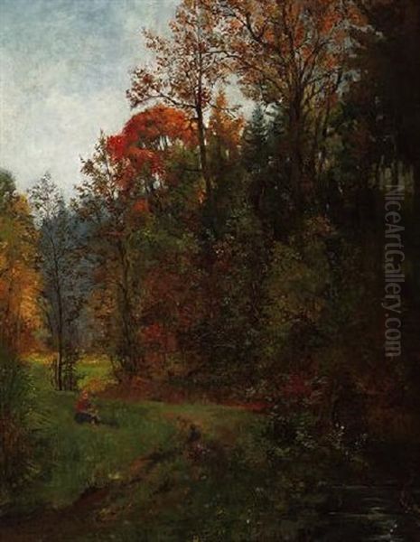 Madchen Am Waldbach Oil Painting by Carl Ludwig Fahrbach