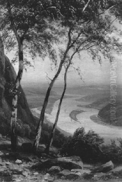 Rheinlandschaft. Blick Vom Drachenfels Auf Nonnenwerth Und Den Rolandsbogen Oil Painting by Carl Ludwig Fahrbach