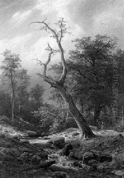 Lichtdurchflutete Waldlandschaft Mit Bachlauf Oil Painting by Carl Ludwig Fahrbach