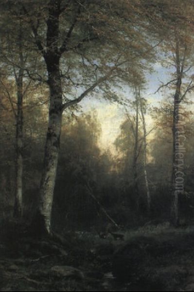 Damwild In Waldlichtung Oil Painting by Carl Ludwig Fahrbach