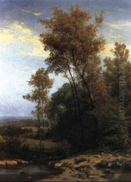 An Extensive Landscape With Cattle At The Edge Of A Forest Oil Painting by Carl Ludwig Fahrbach