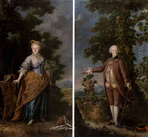 Ganzfigur Von Grafin Josephine Von Pachta (+ Ganzfigur Von Graf Johann Joseph Philipp Pachta Von Rayhofen; Pair) Oil Painting by Franz Fahrenschon