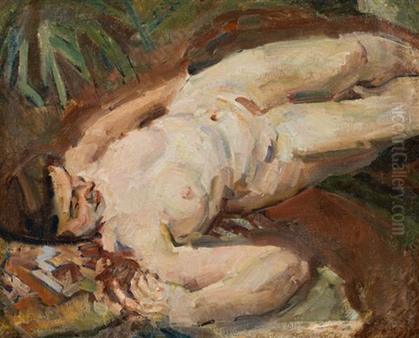 Lying Female Nude Oil Painting by Carl Fahringer