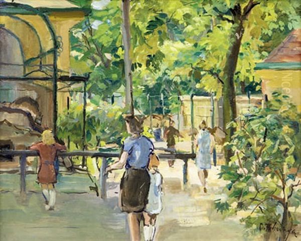 Sommer Im Tiergarten Schonbrunn Oil Painting by Carl Fahringer