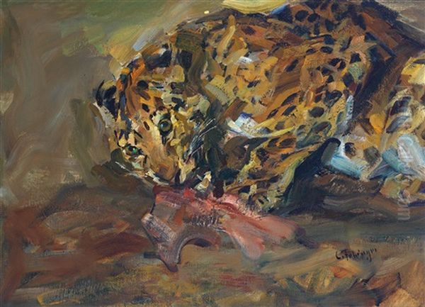 Leopard Oil Painting by Carl Fahringer