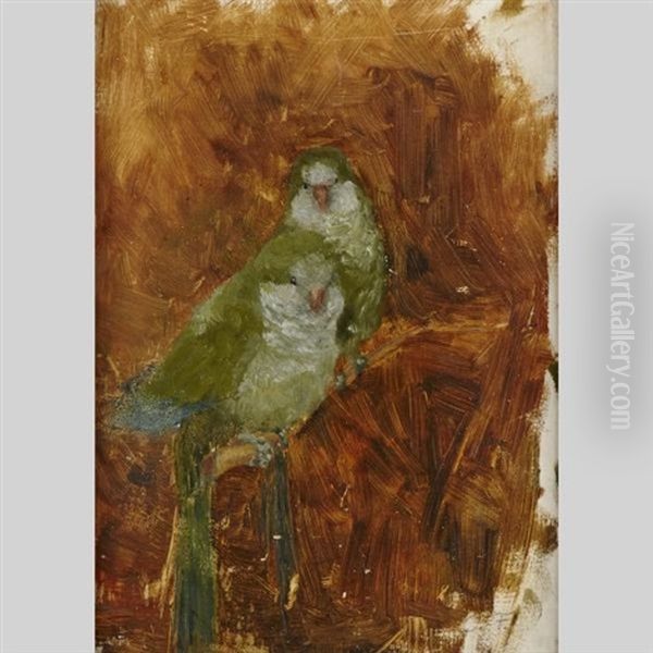 Parrots On A Branch Oil Painting by Carl Fahringer