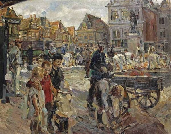 Market In Hoorn Oil Painting by Carl Fahringer