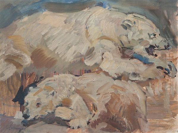 Two Polar Bears Oil Painting by Carl Fahringer