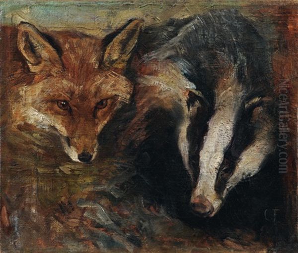 Fuchs Und Dachs Oil Painting by Carl Fahringer