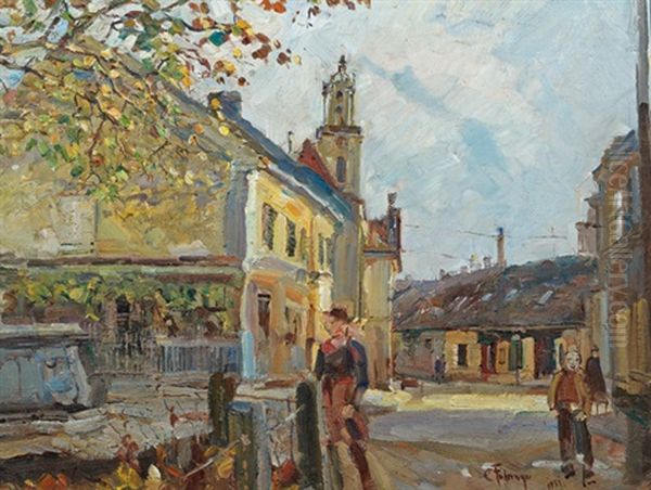 Herzogenburg. Am Pfarrplatz Oil Painting by Carl Fahringer