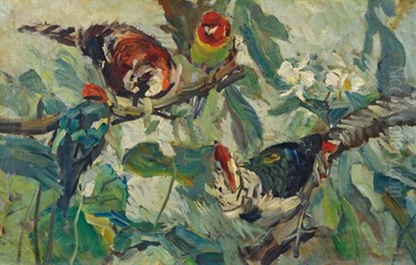 Exotische Vogel Oil Painting by Carl Fahringer