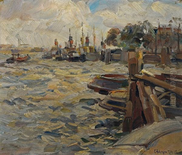 Hafen West-friesland Oil Painting by Carl Fahringer