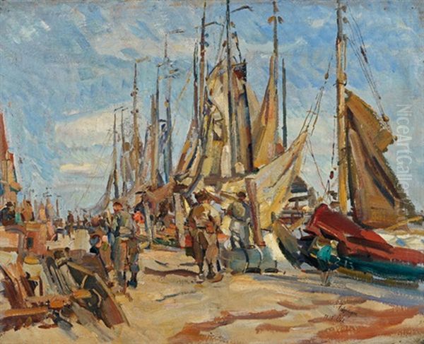 Yachthafen In Urk Oil Painting by Carl Fahringer