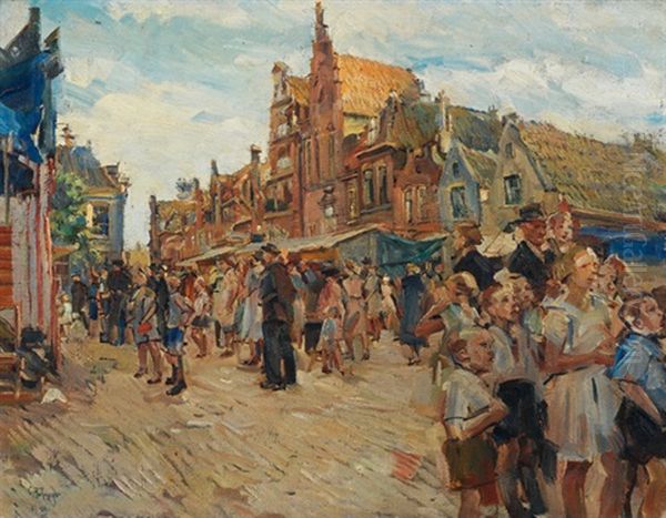 Marktszene In Nord-holland Oil Painting by Carl Fahringer