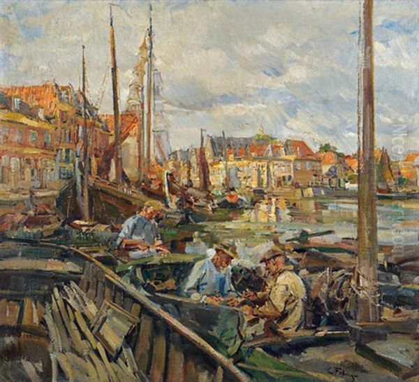 Hafen In Hoorn Oil Painting by Carl Fahringer