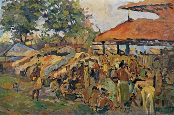 Vor Dem Hahnenkampf Bali Oil Painting by Carl Fahringer