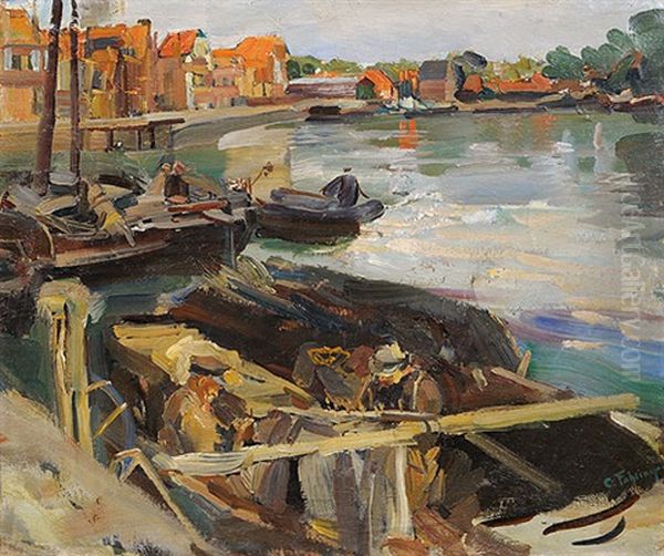 Netzeflicker Im Hoorner Hafen (holland) Oil Painting by Carl Fahringer