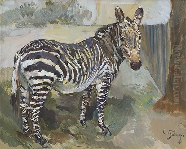 Zebra Oil Painting by Carl Fahringer