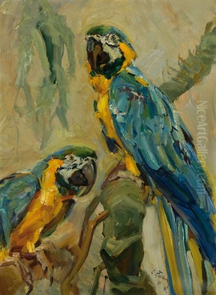 Two Parrots Oil Painting by Carl Fahringer